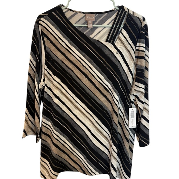 Chico's Tops - Chico's Black & Taupe Striped V-Neck Women’s Top size 3 NWT